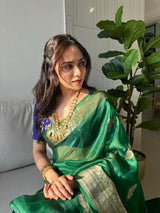Desirable Green Soft Silk Saree With Panache Blouse Piece