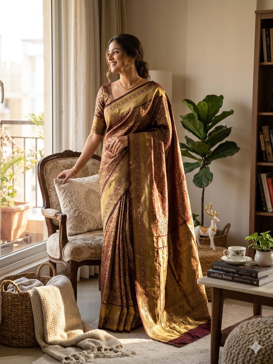 Deserving Wine Soft Silk Saree With Palimpsest Blouse Piece