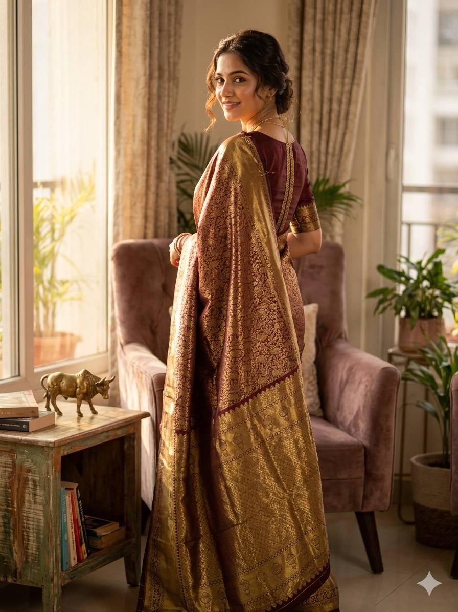 Deserving Wine Soft Silk Saree With Palimpsest Blouse Piece