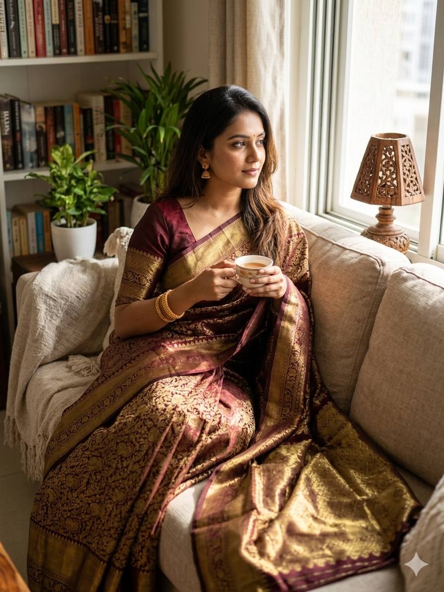 Deserving Wine Soft Silk Saree With Palimpsest Blouse Piece