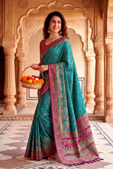 Adorable Rama Pashmina Silk Saree With Splendiferous Blouse Piece