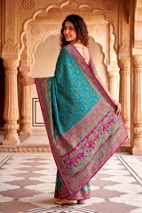 Adorable Rama Pashmina Silk Saree With Splendiferous Blouse Piece