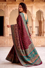 Magnetic Wine Pashmina Silk Saree With Prominent Blouse Piece