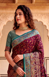 Magnetic Wine Pashmina Silk Saree With Prominent Blouse Piece