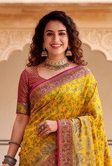 Opulent Yellow Pashmina Silk Saree With Pleasant Blouse Piece