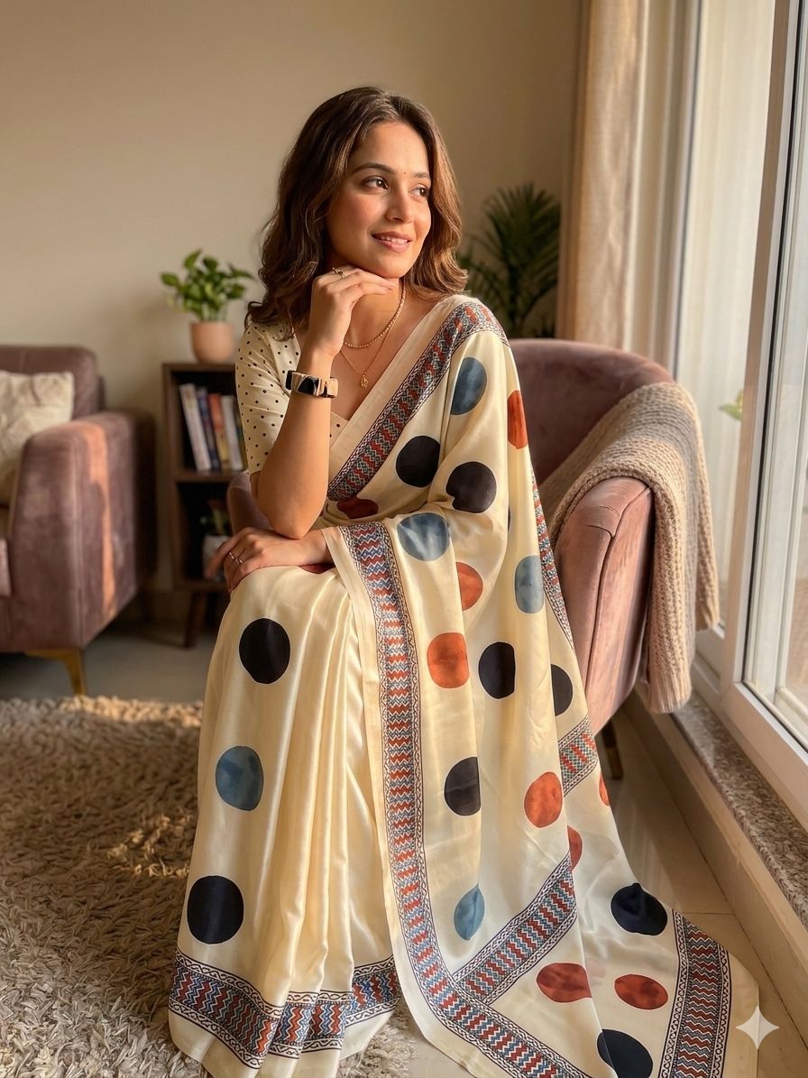 Bucolic Beige Digital Printed Satin Silk Saree With Fancifull Blouse Piece