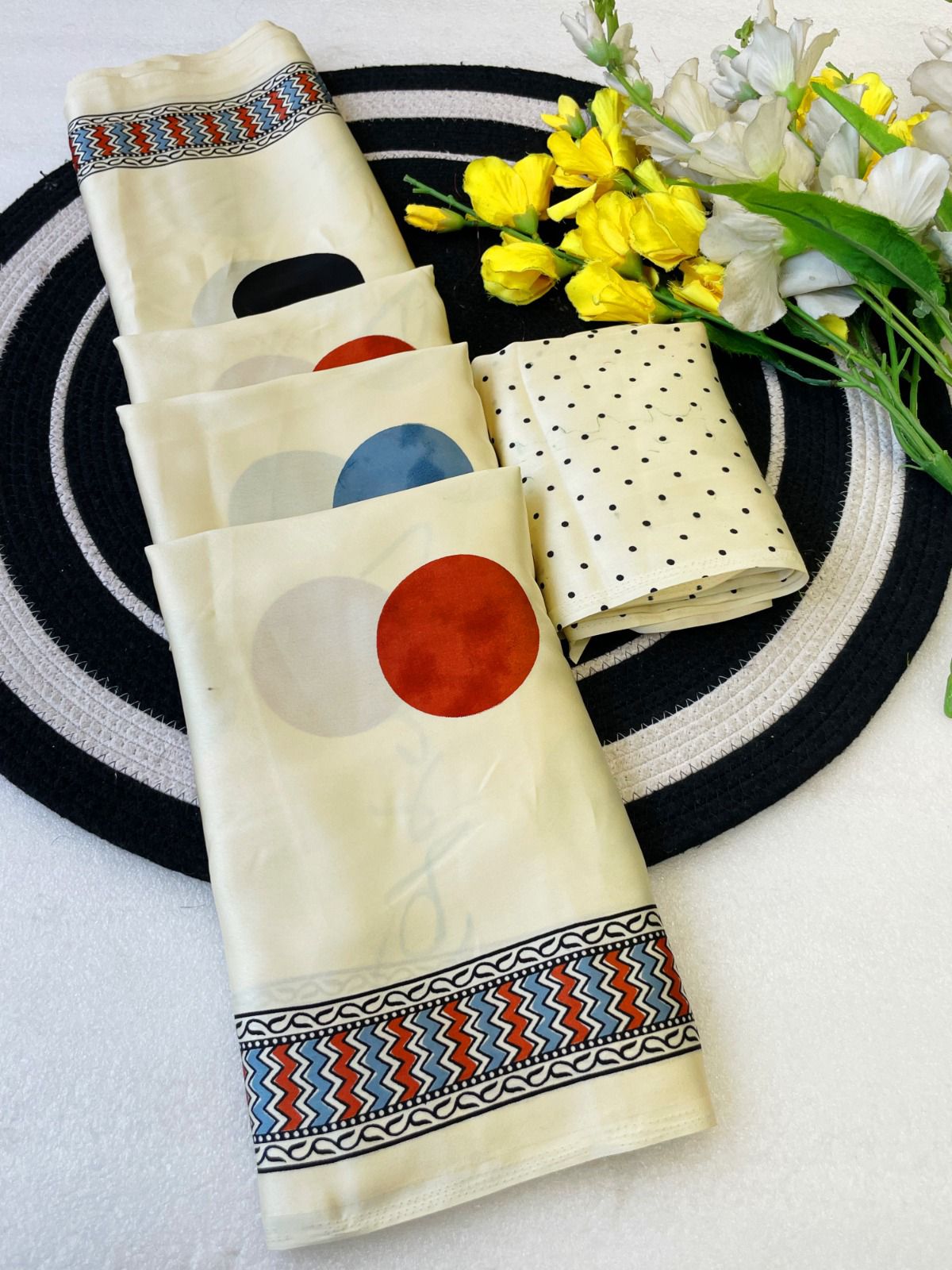 Bucolic Beige Digital Printed Satin Silk Saree With Fancifull Blouse Piece