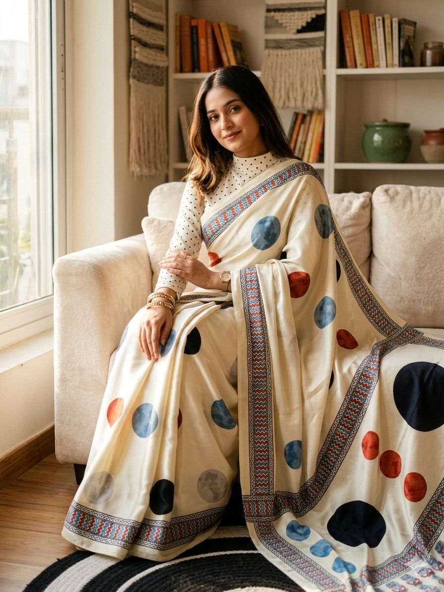 Bucolic Beige Digital Printed Satin Silk Saree With Fancifull Blouse Piece