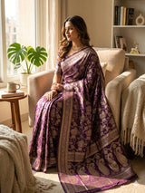 Breathtaking Purple Soft Silk Saree With Charismatic Blouse Piece