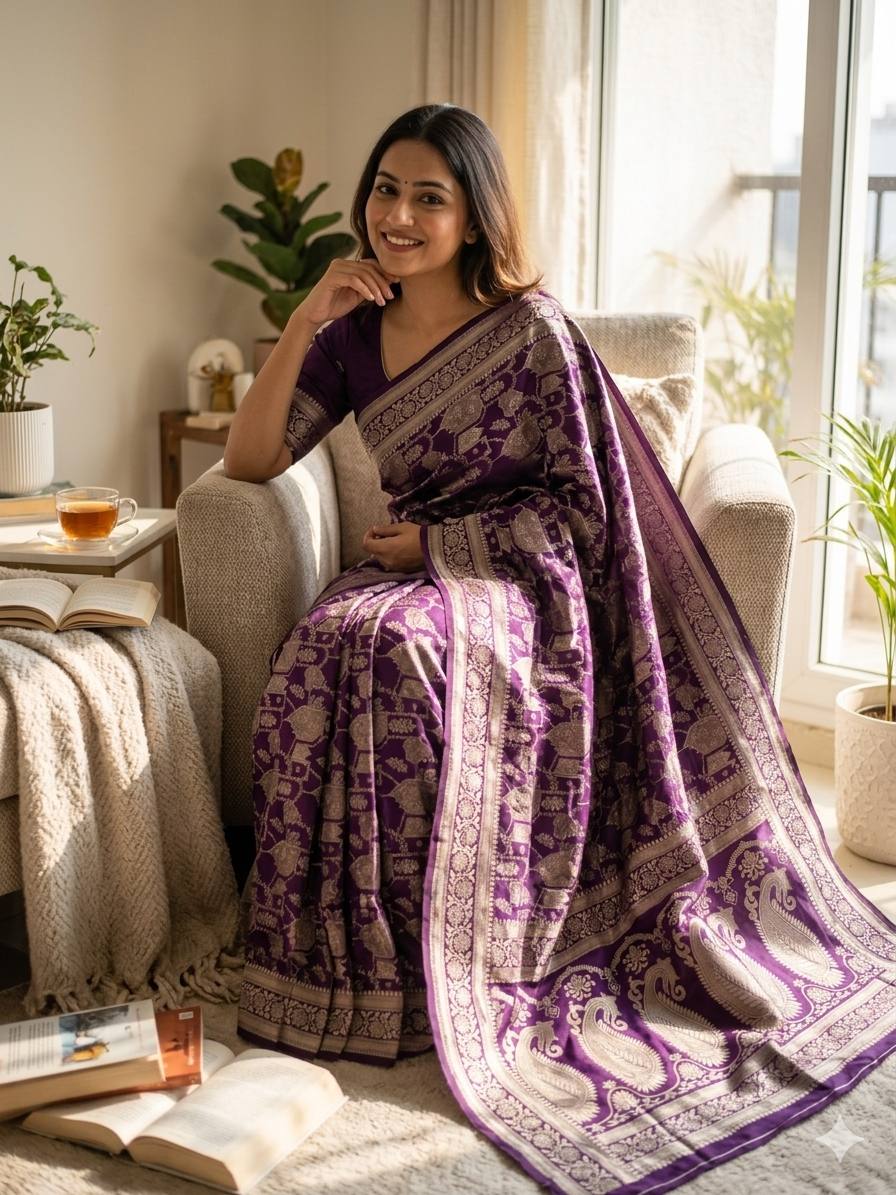 Breathtaking Purple Soft Silk Saree With Charismatic Blouse Piece