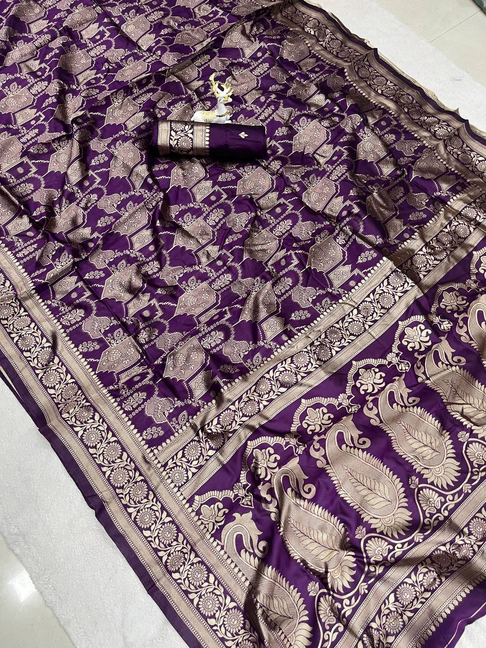 Breathtaking Purple Soft Silk Saree With Charismatic Blouse Piece