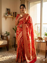 Flaunt Red Soft Silk Saree With Rhapsodic Blouse Piece