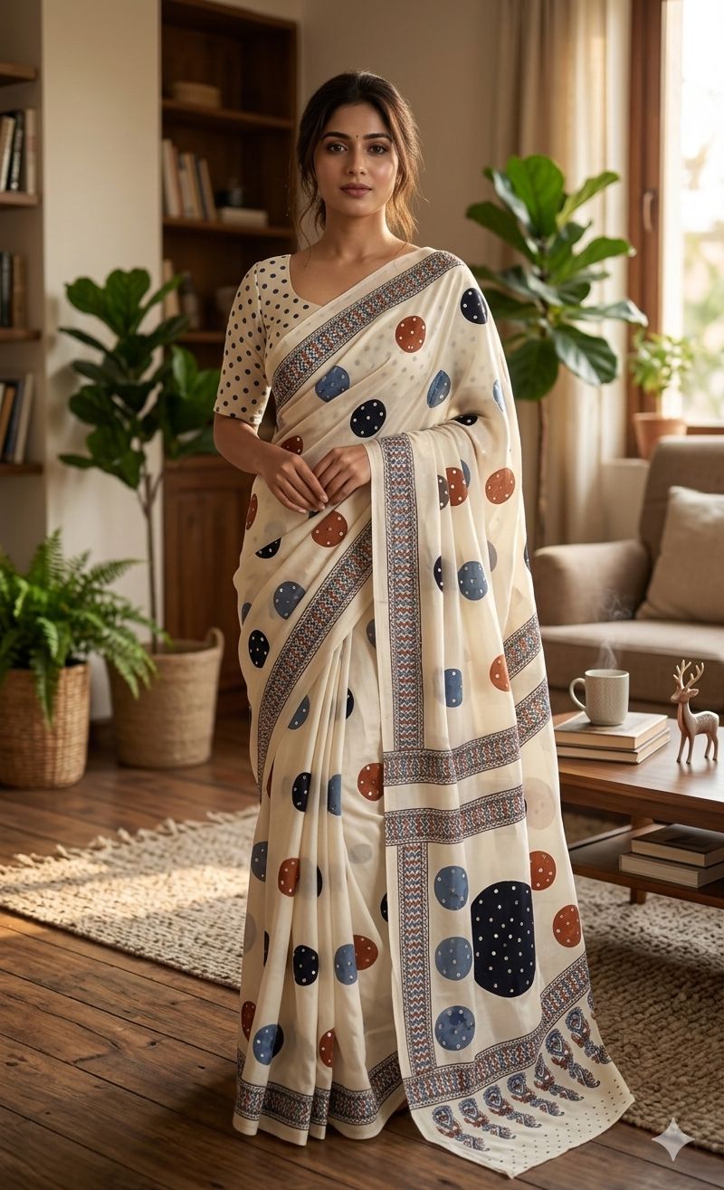 Admirable Beige Printed Mirror Work Satin Silk Saree With Mesmerising Blouse Piece