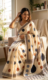 Admirable Beige Printed Mirror Work Satin Silk Saree With Mesmerising Blouse Piece