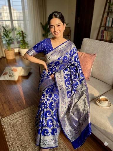 Ethnic Blue Soft Silk Saree With Demanding Blouse Piece