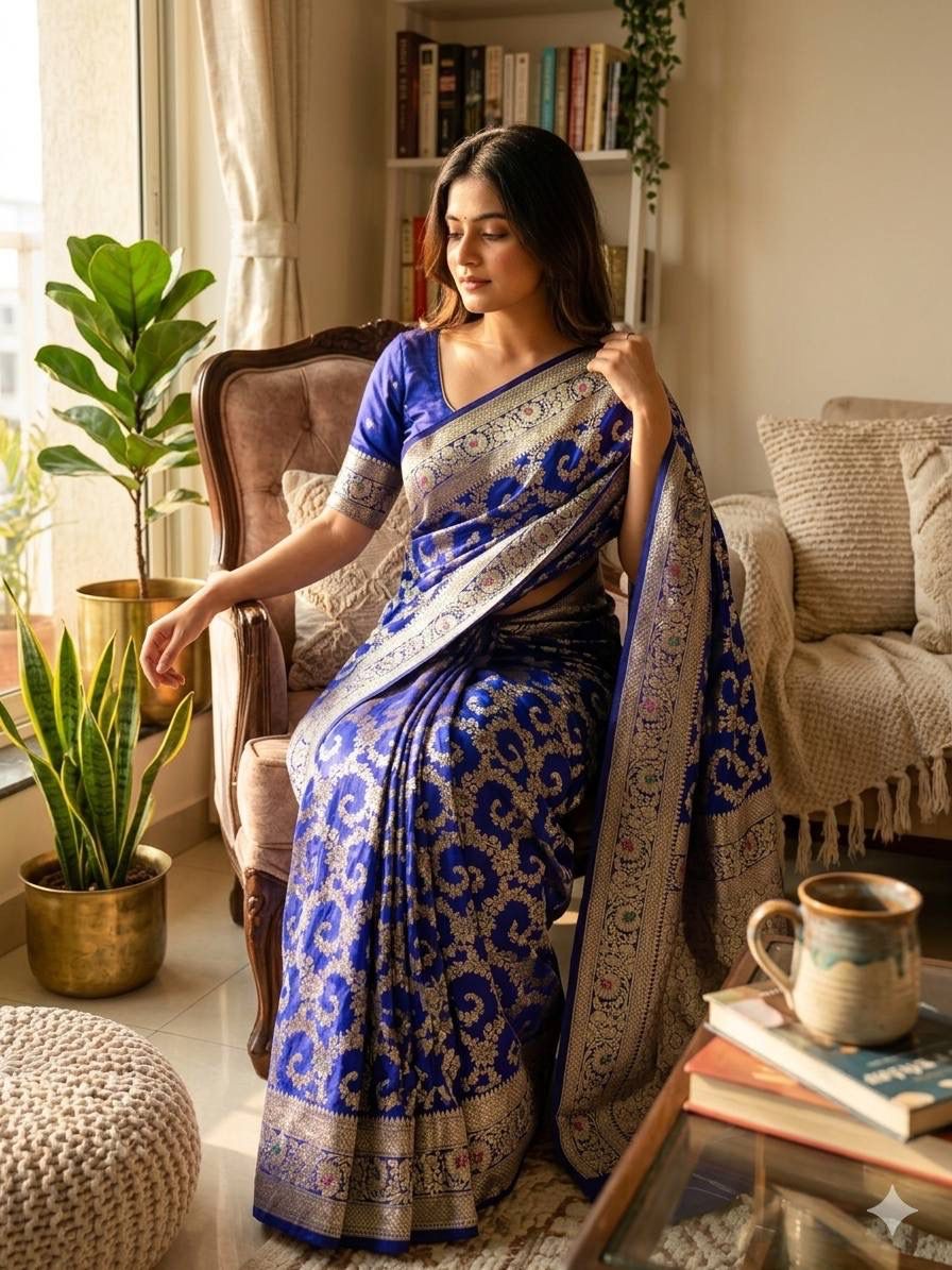 Ethnic Blue Soft Silk Saree With Demanding Blouse Piece