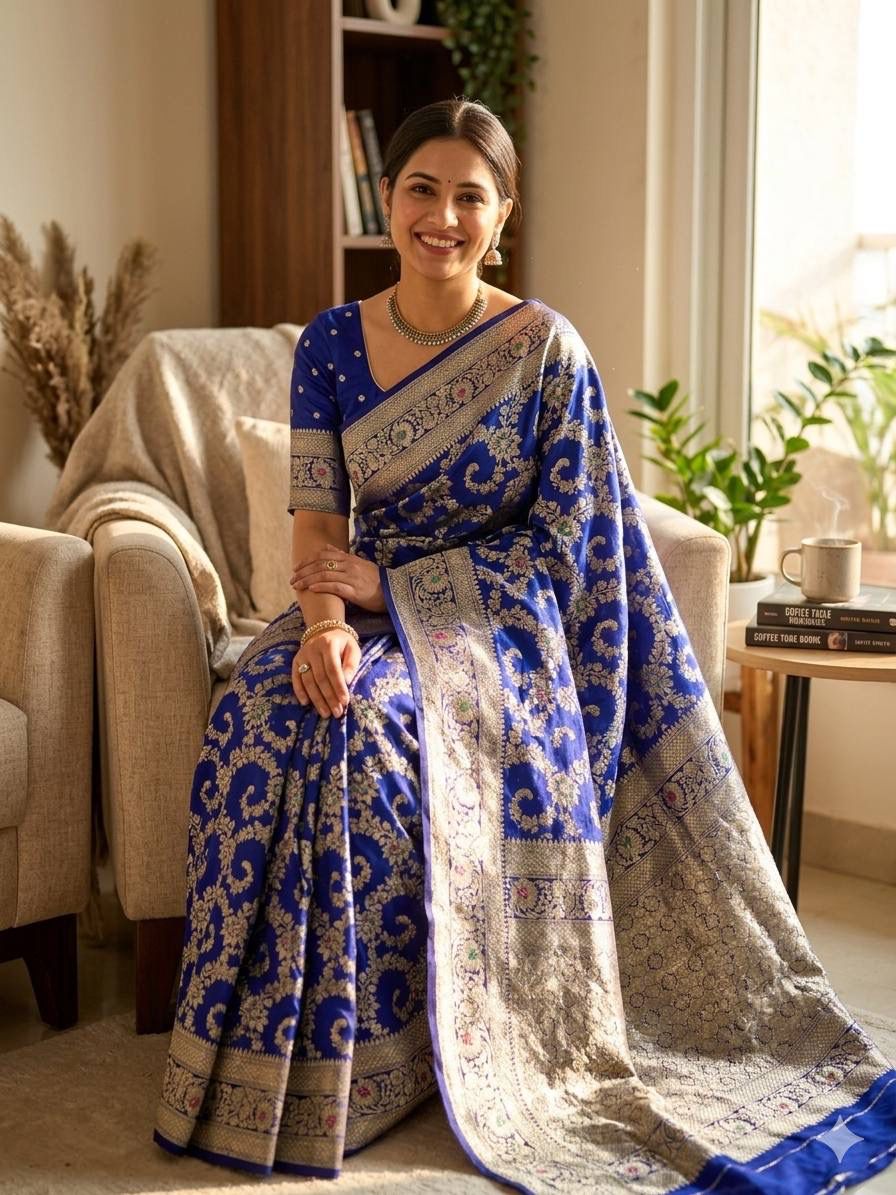 Ethnic Blue Soft Silk Saree With Demanding Blouse Piece