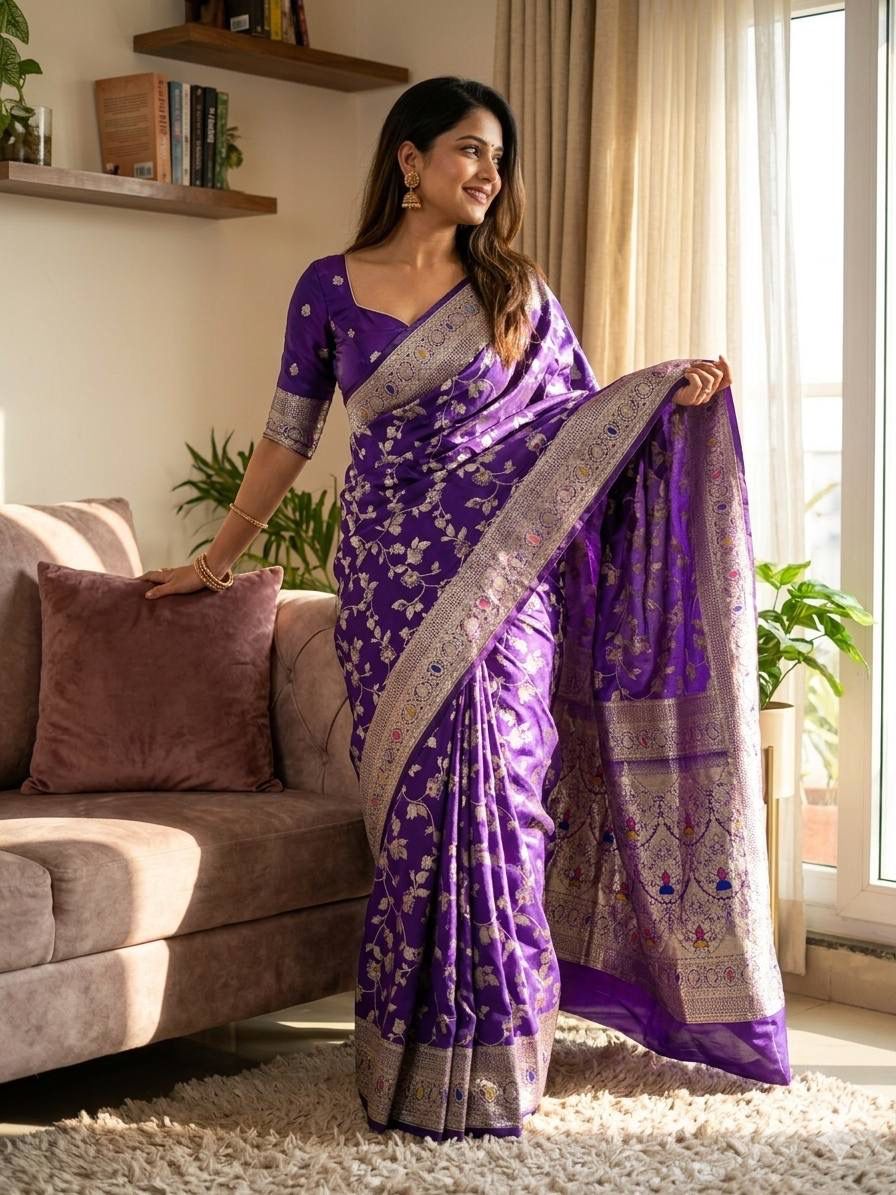 Nemesis Purple Soft Silk Saree With Demure Blouse Piece