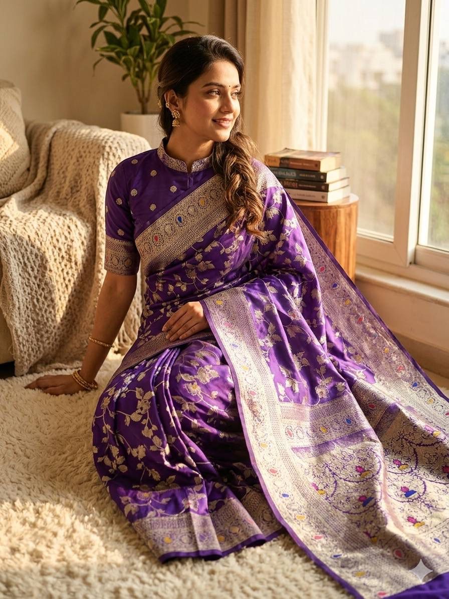 Nemesis Purple Soft Silk Saree With Demure Blouse Piece