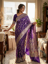 Nemesis Purple Soft Silk Saree With Demure Blouse Piece