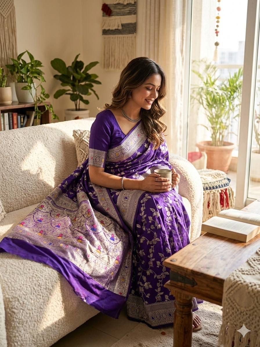 Nemesis Purple Soft Silk Saree With Demure Blouse Piece