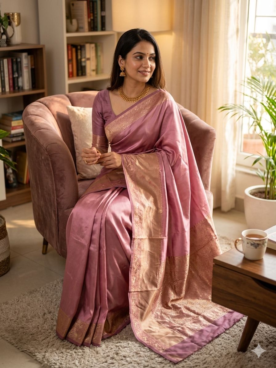 Elision Pink Soft Silk Saree With Dissemble Blouse Piece