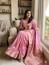 Elision Pink Soft Silk Saree With Dissemble Blouse Piece