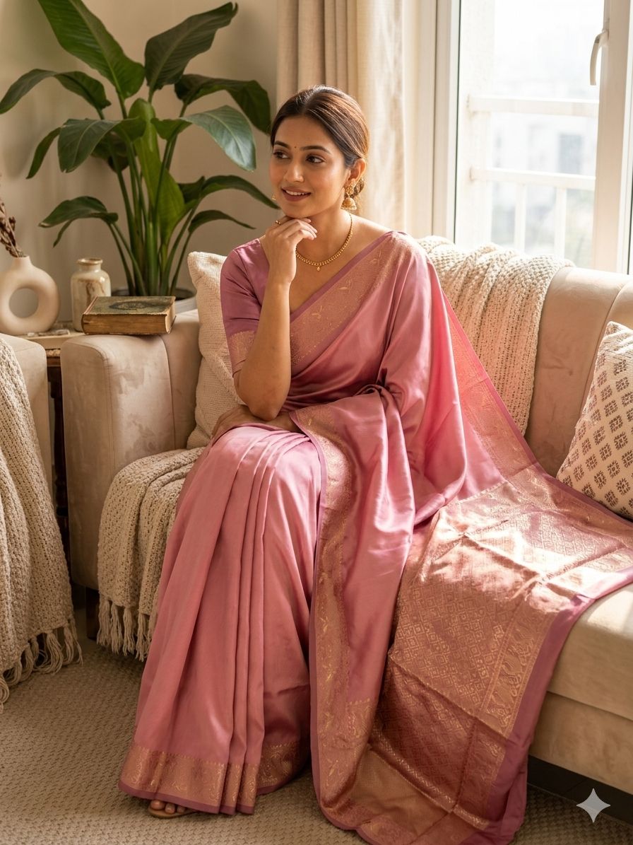 Elision Pink Soft Silk Saree With Dissemble Blouse Piece