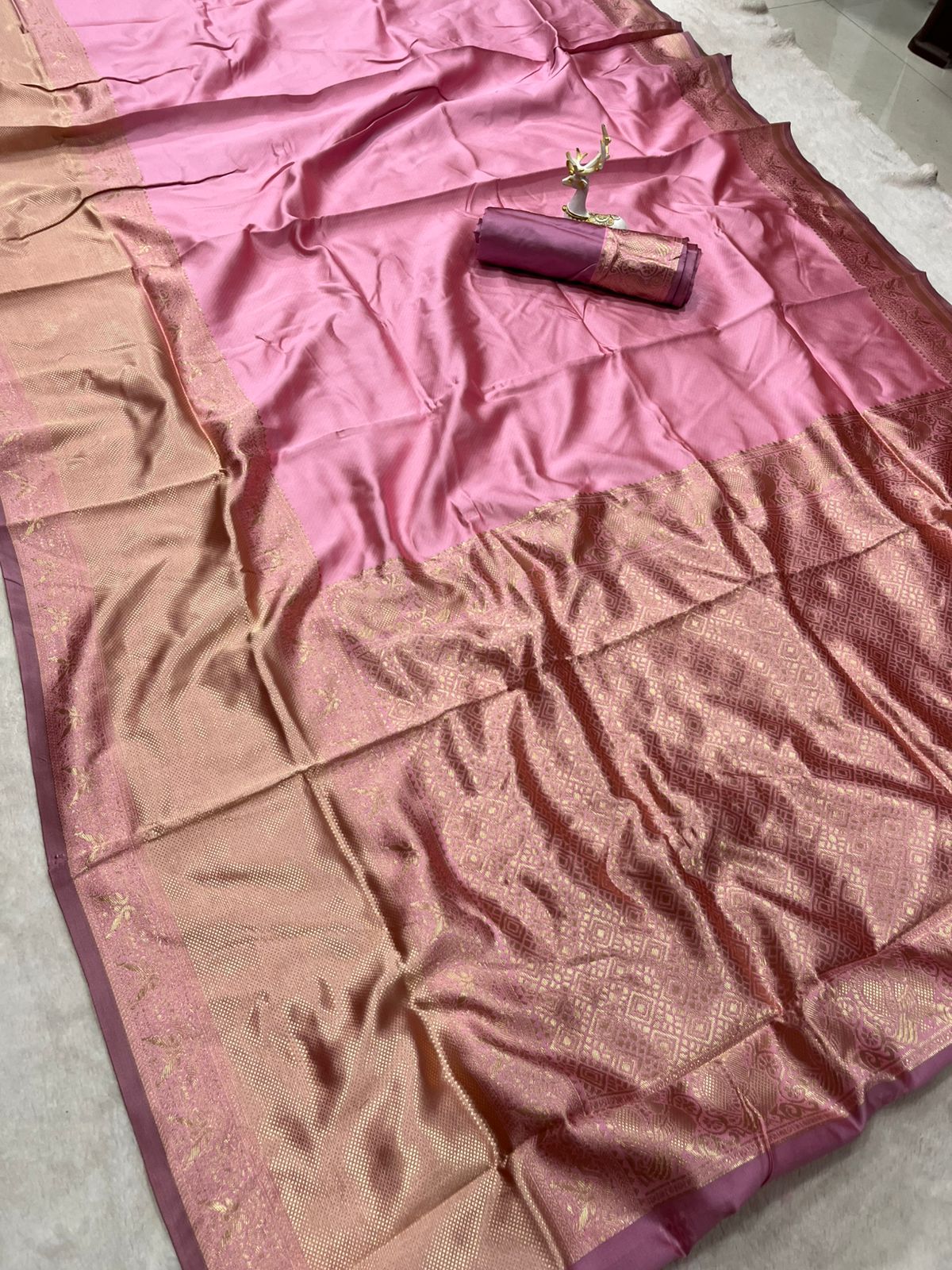 Elision Pink Soft Silk Saree With Dissemble Blouse Piece