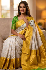 Sumptuous Beige Soft Silk Saree With Blooming Blouse Piece