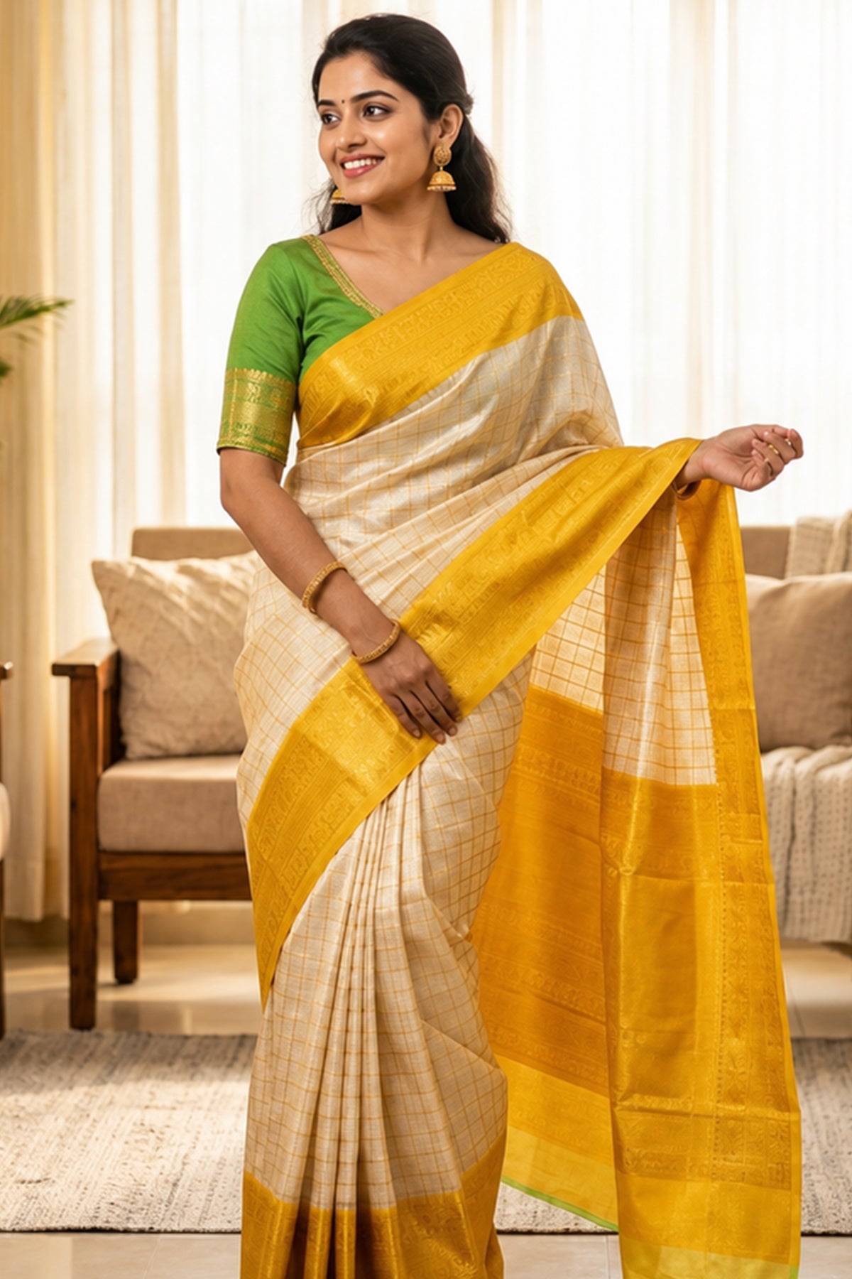 Sumptuous Beige Soft Silk Saree With Blooming Blouse Piece
