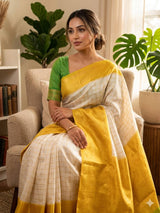 Sumptuous Beige Soft Silk Saree With Blooming Blouse Piece