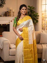 Sumptuous Beige Soft Silk Saree With Blooming Blouse Piece