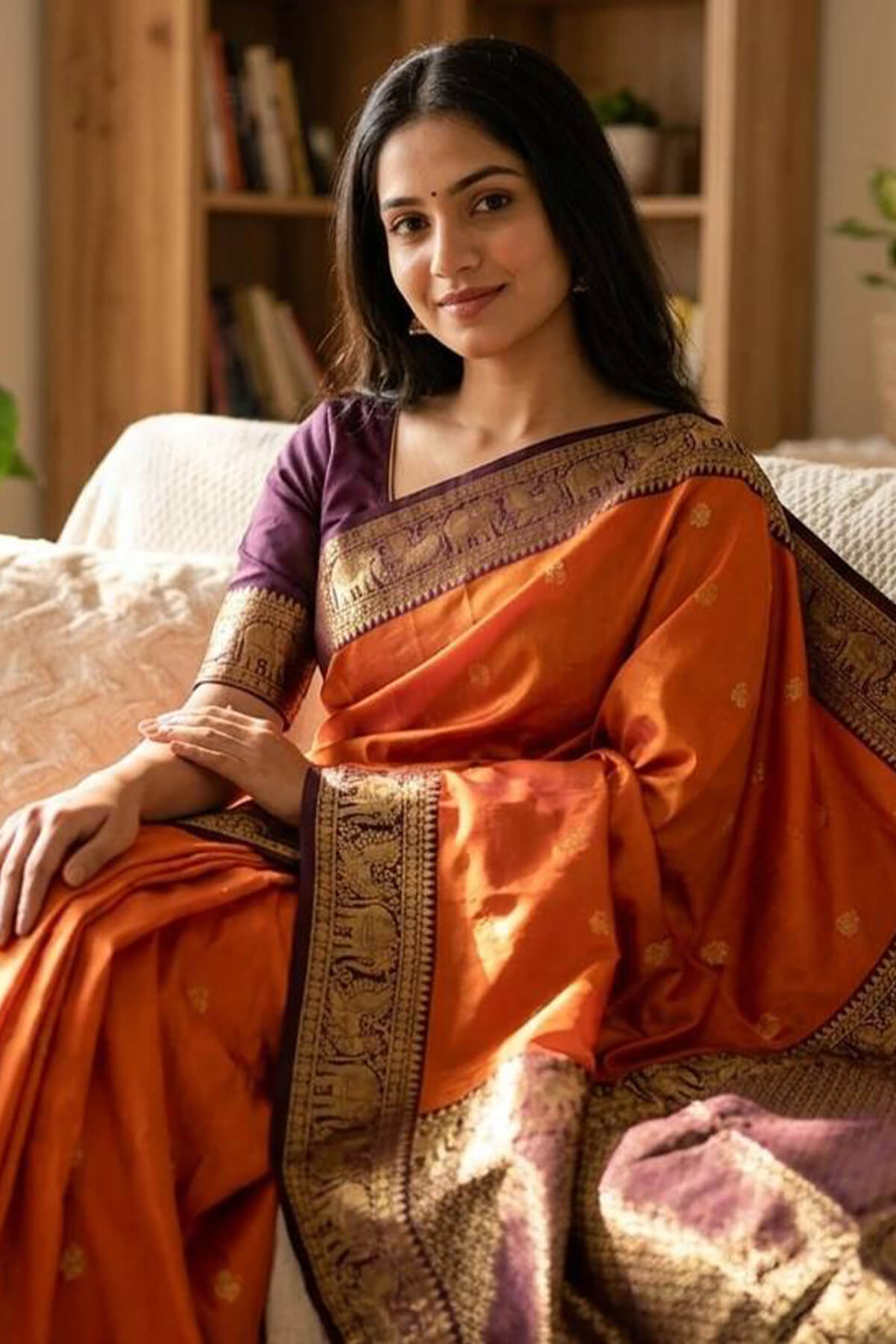 Delightful Orange Soft Silk Saree With Prettiest Blouse Piece