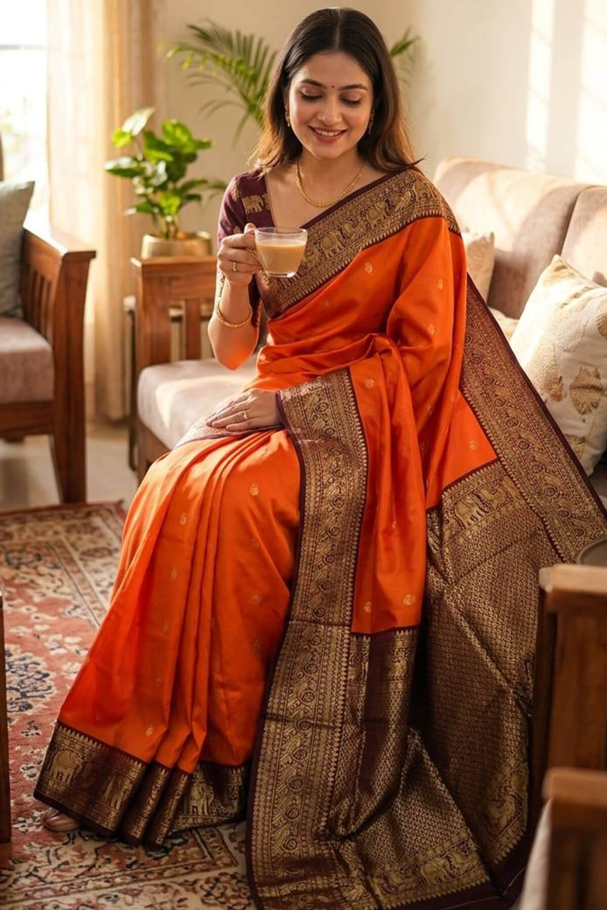 Delightful Orange Soft Silk Saree With Prettiest Blouse Piece