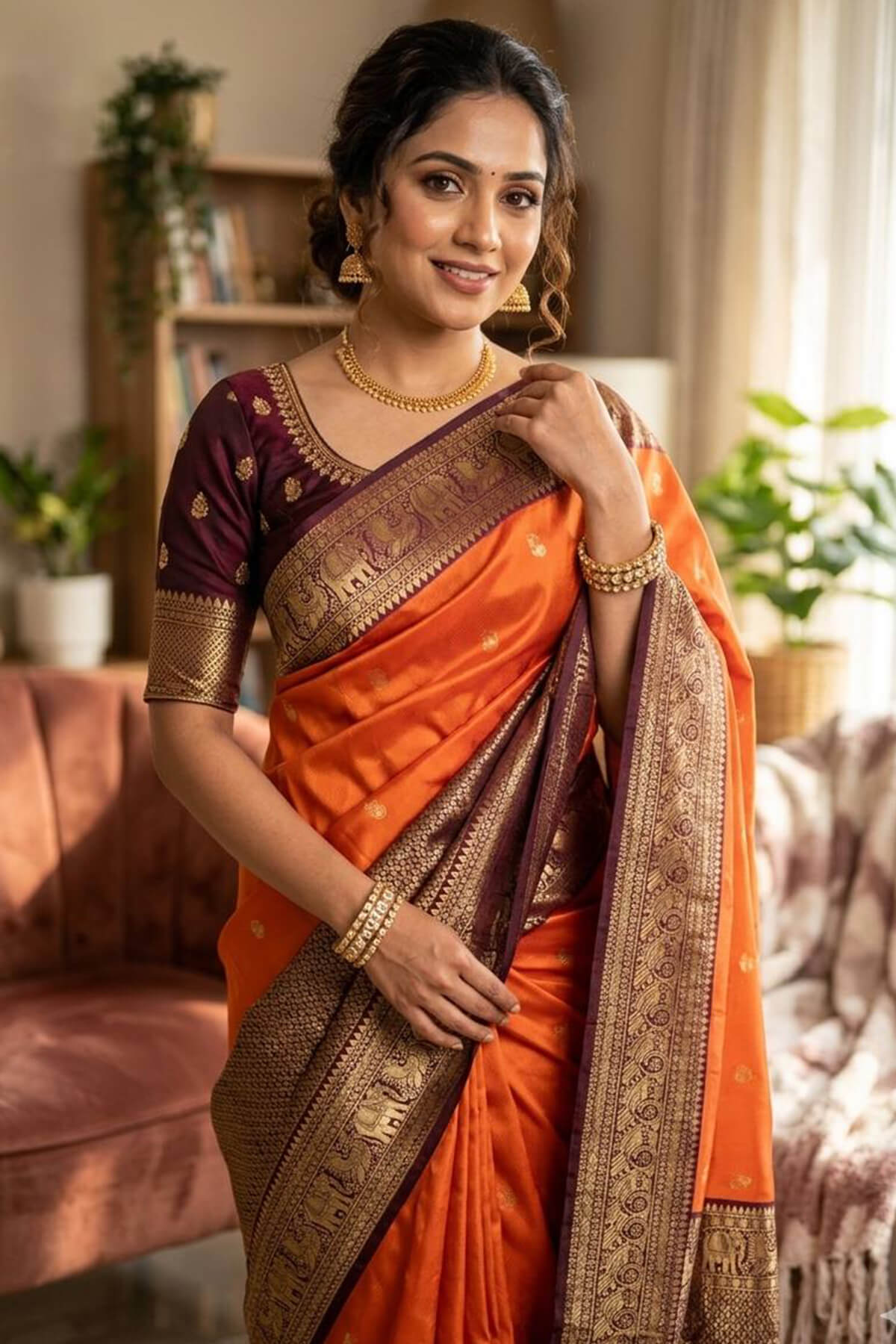 Delightful Orange Soft Silk Saree With Prettiest Blouse Piece