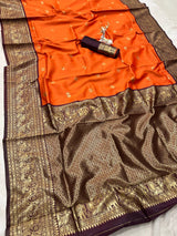 Delightful Orange Soft Silk Saree With Prettiest Blouse Piece
