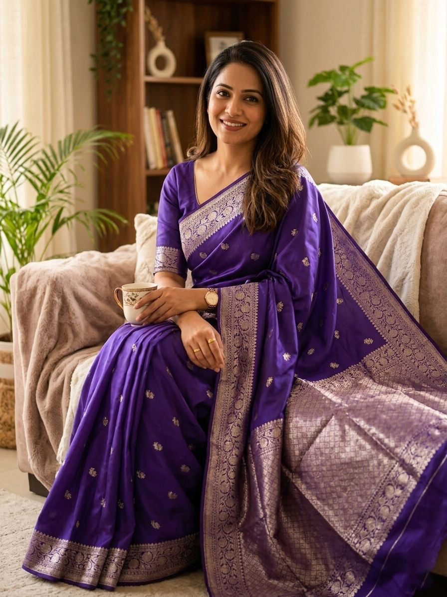 Nectarous Royal Blue Soft Silk Saree With Snazzy Blouse Piece