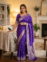 Nectarous Royal Blue Soft Silk Saree With Snazzy Blouse Piece