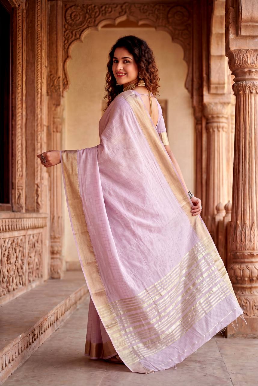 Ineffable Baby Pink Zari Weaving Linen Silk Saree With Blissful Blouse Piece