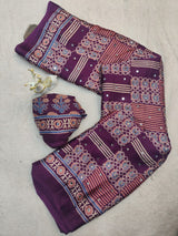 Girlish Purple Ajrakh Printed Mirror Work Satin Silk Saree With Glowing Blouse Piece