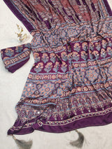 Girlish Purple Ajrakh Printed Mirror Work Satin Silk Saree With Glowing Blouse Piece