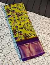 Engrossing Parrot Digital Printed Soft Silk Saree With Hypnotic Blouse Piece