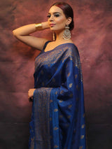 Precious Blue Soft Silk Saree With Flamboyant Blouse Piece