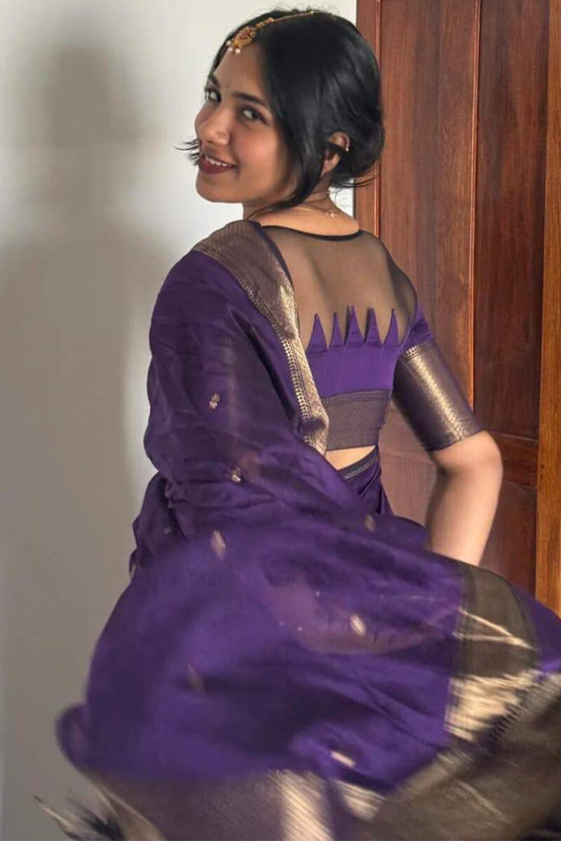 Fantabulous Purple Cotton Silk Saree With Pleasurable Blouse Piece - Mameraa