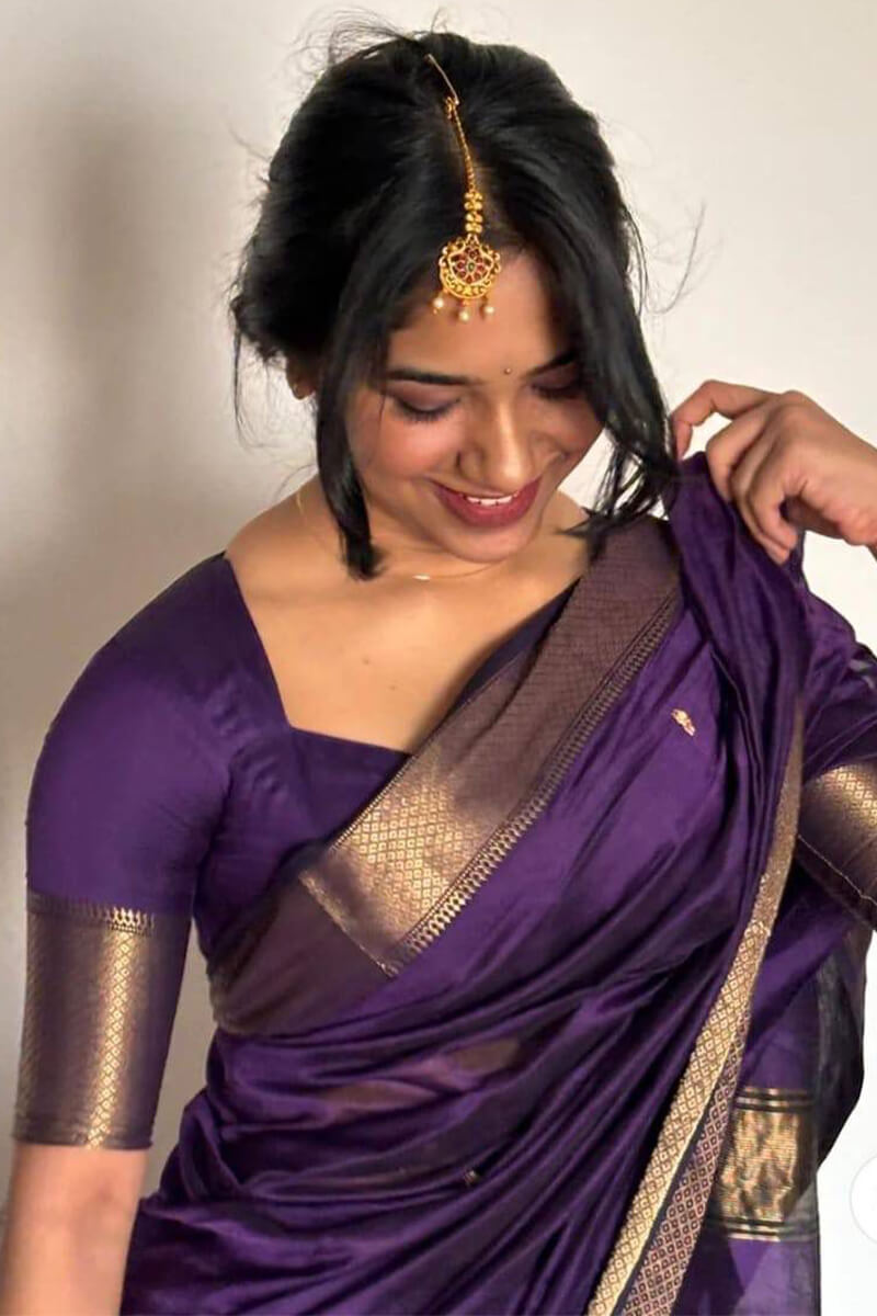 Fantabulous Purple Cotton Silk Saree With Pleasurable Blouse Piece - Mameraa