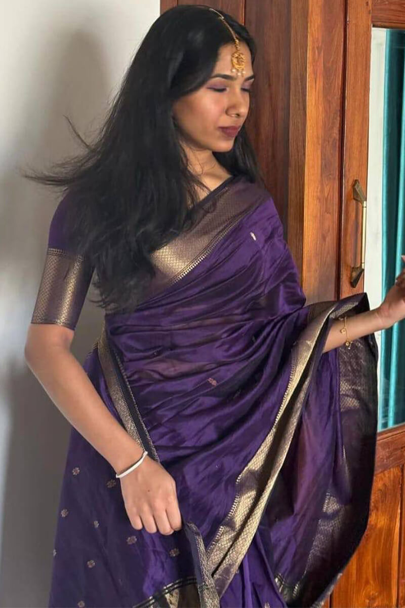 Fantabulous Purple Cotton Silk Saree With Pleasurable Blouse Piece - Mameraa