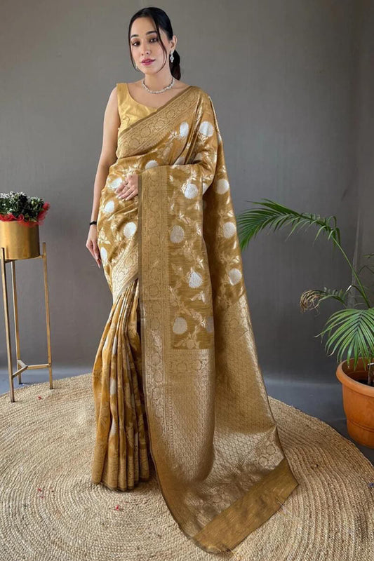 Lissome Mustard Cotton Silk Saree With Petrichor Blouse Piece