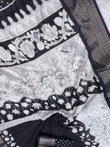 Ailurophile Black Digital Printed Dola Silk Saree With Demesne Blouse Piece