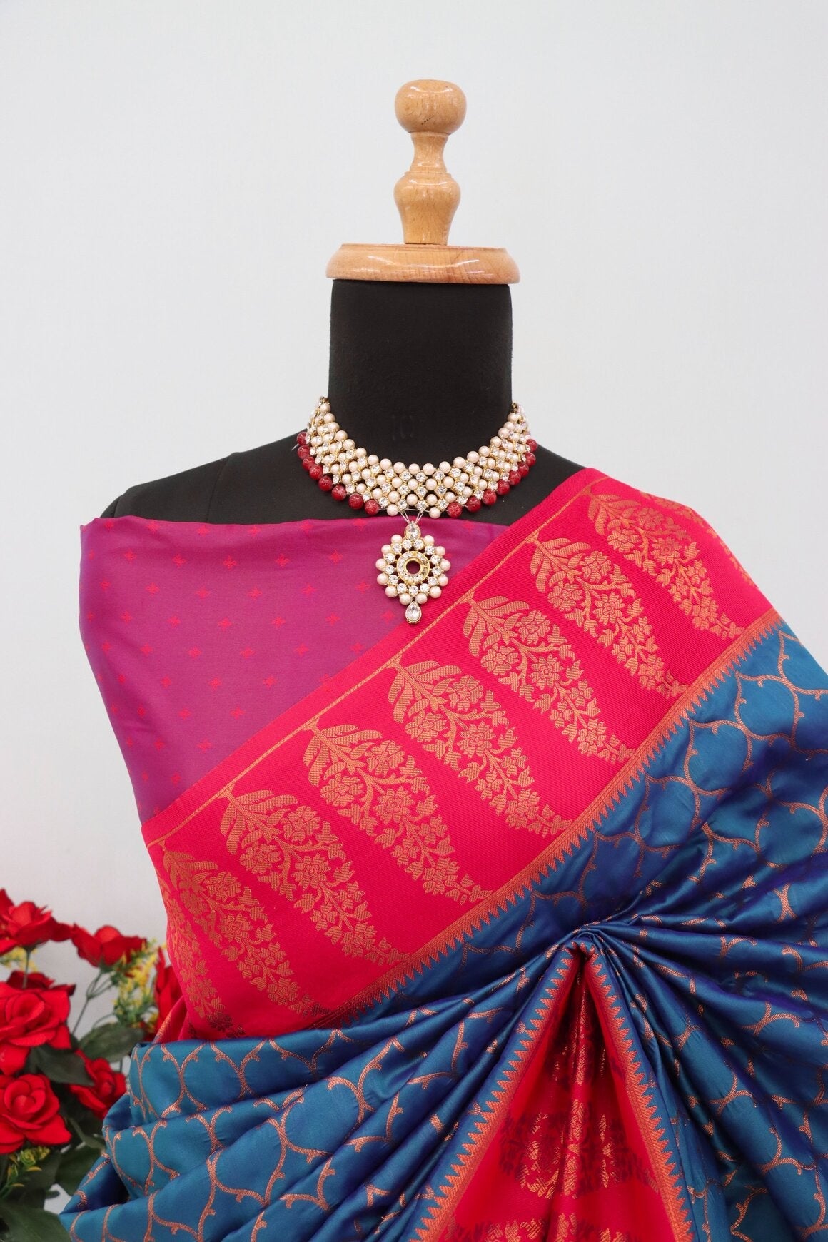 Adoring Navy Blue Soft Banarasi Silk Saree With Brood Blouse Piece
